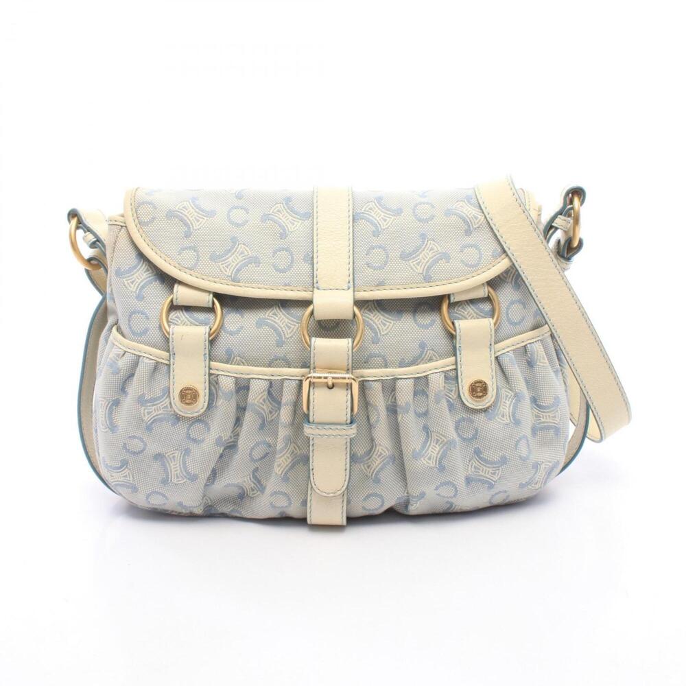 Celine Macadam Shoulder Bag/Handbag, Canvas/Leather, Women's, White/Blue